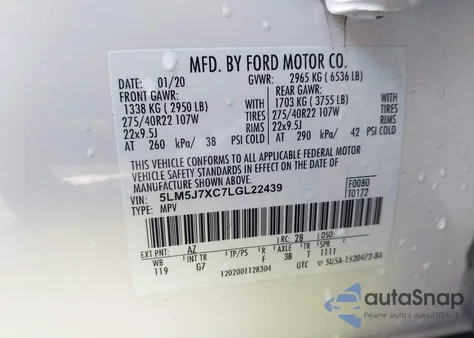 2020 Lincoln Aviator Reserve из США, поврежденный, VIN 5LM5J7XC7LGL22439